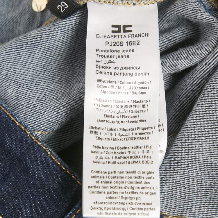 Pre Owned Elisabetta Franchi Dark Blue Button Detail Denim Skinny Jeans M Waist 29"