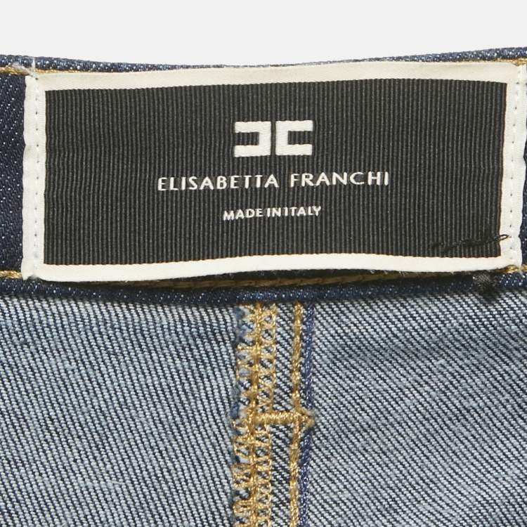 Pre Owned Elisabetta Franchi Dark Blue Button Detail Denim Skinny Jeans M Waist 29"