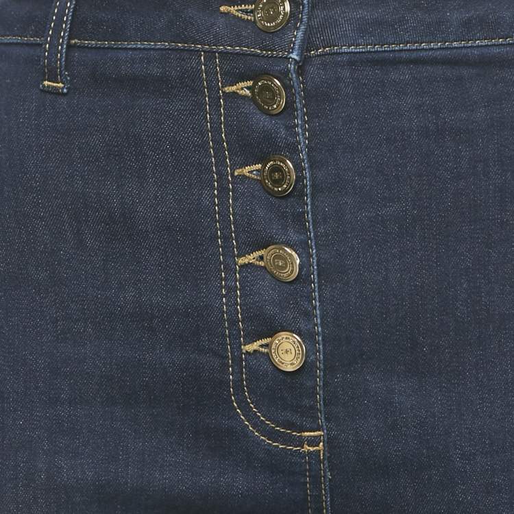 Pre Owned Elisabetta Franchi Dark Blue Button Detail Denim Skinny Jeans M Waist 29"