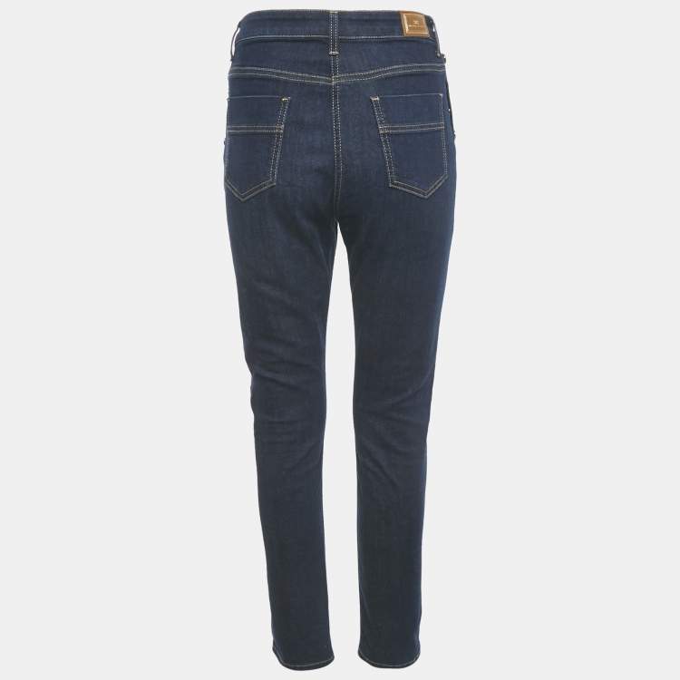 Pre Owned Elisabetta Franchi Dark Blue Button Detail Denim Skinny Jeans M Waist 29"