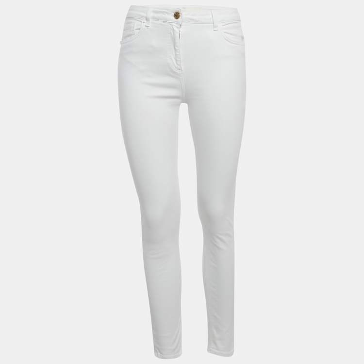Pre Owned Elisabetta Franchi White High Waist Denim Skinny Fit Jeans M Waist 27"