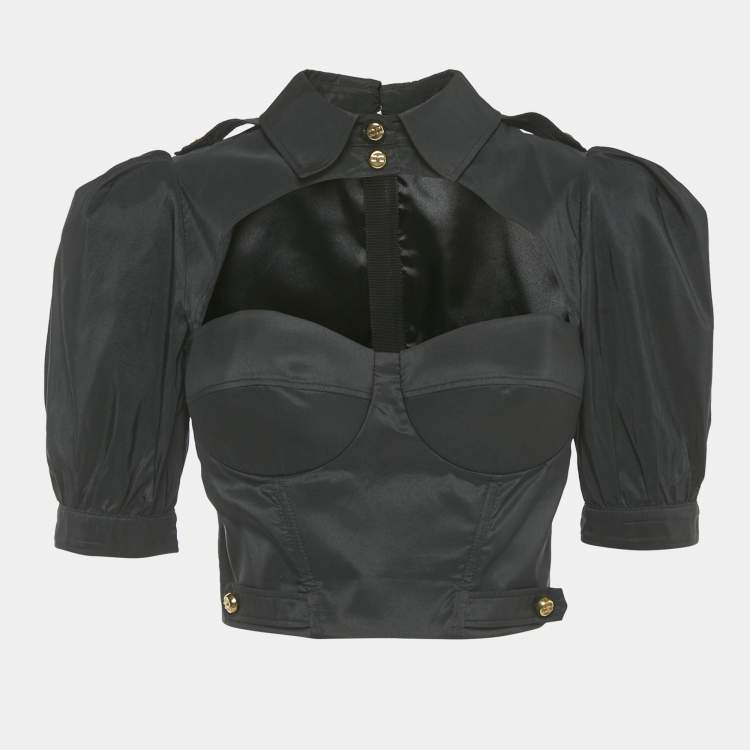 Pre Owned Elisabetta Franchi Black Polyester Bustier Crop Top M