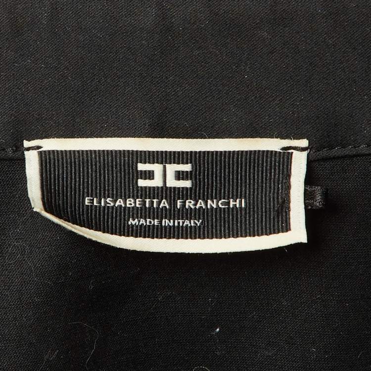 Pre Owned Elisabetta Franchi Black Cotton Knit Chain Detail Crop Jacket M