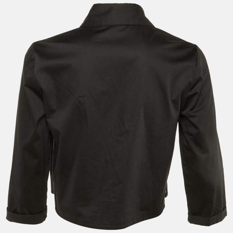 Pre Owned Elisabetta Franchi Black Cotton Knit Chain Detail Crop Jacket M