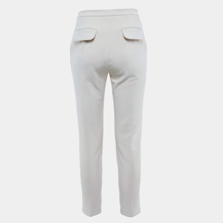 Pre Owned Elisabetta Franchi Cream Crepe Tailored Trousers S