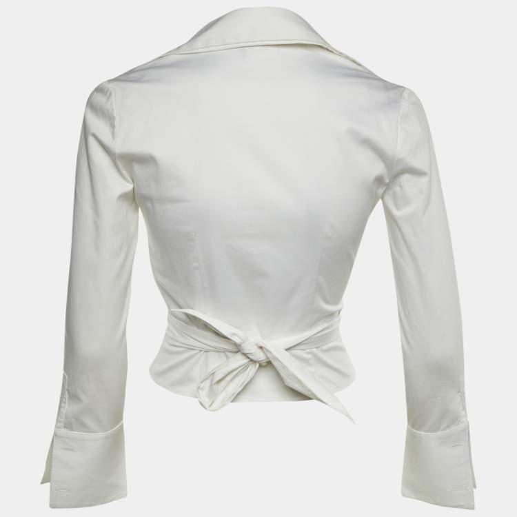 Pre Owned Elisabetta Franchi White Cotton Wrap Around Top S 