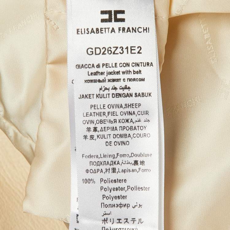 Pre Owned Elisabetta Franchi Beige Leather Biker Jacket M 