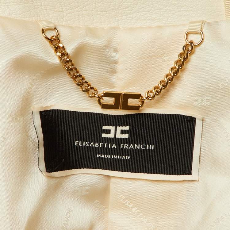 Pre Owned Elisabetta Franchi Beige Leather Biker Jacket M 