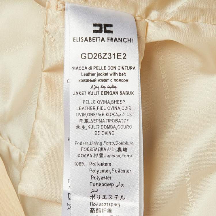 Pre Owned Elisabetta Franchi Beige Leather Biker Jacket M 