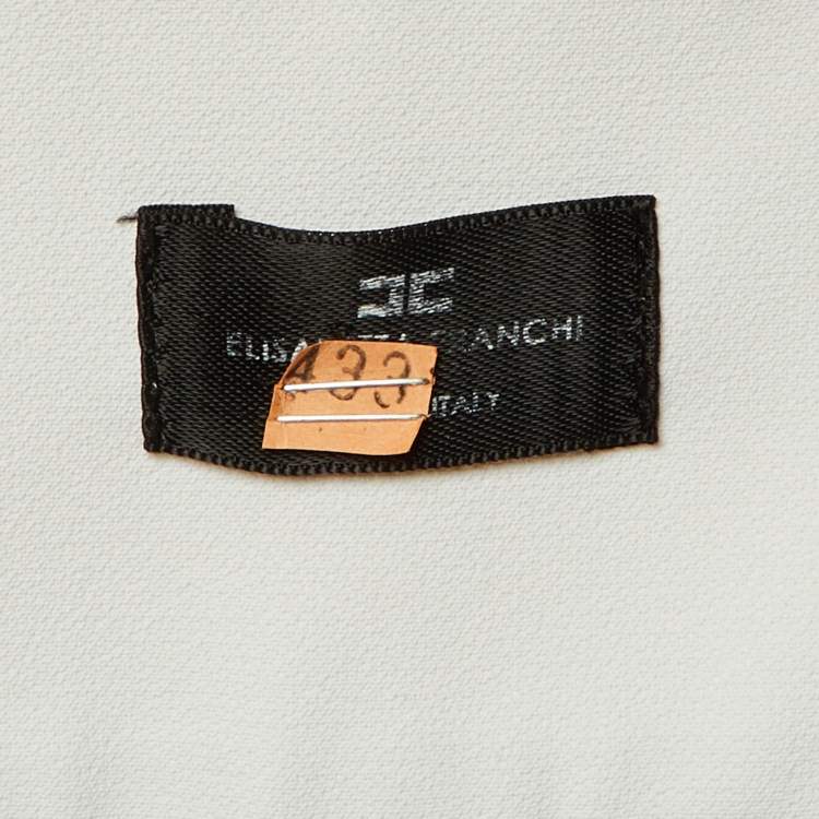 Pre Owned Elisabetta Franchi White Crepe Logo Flared Trousers S