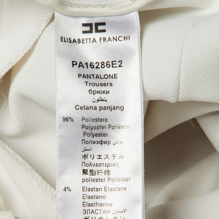 Pre Owned Elisabetta Franchi White Crepe Logo Flared Trousers S