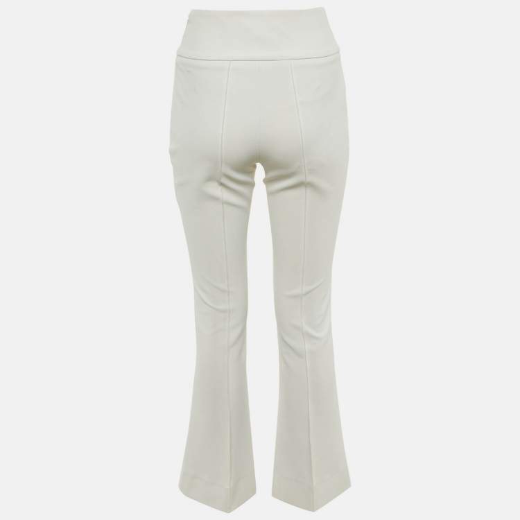 Pre Owned Elisabetta Franchi White Crepe Logo Flared Trousers S