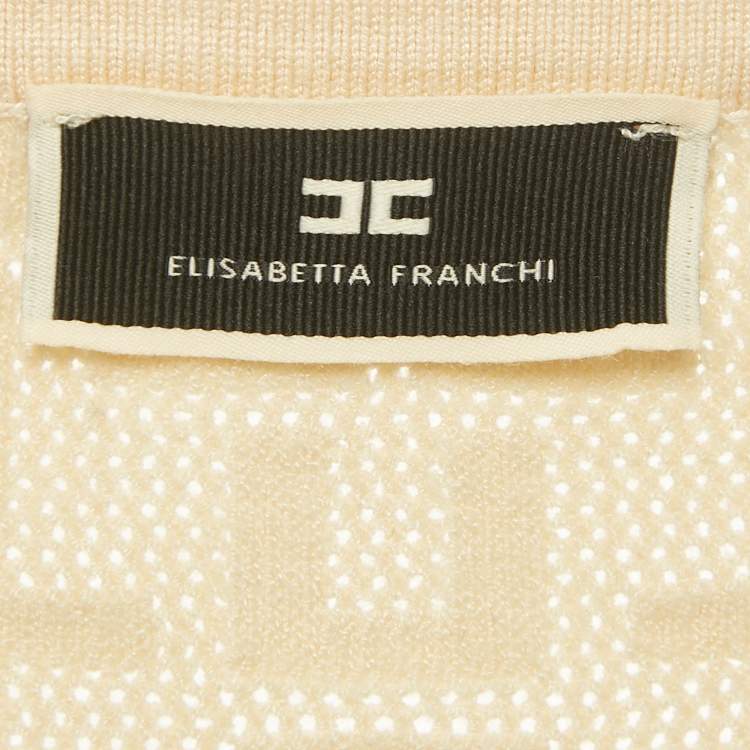 Pre Owned Elisabetta Franchi Cream Logo Jersey Bodysuit M