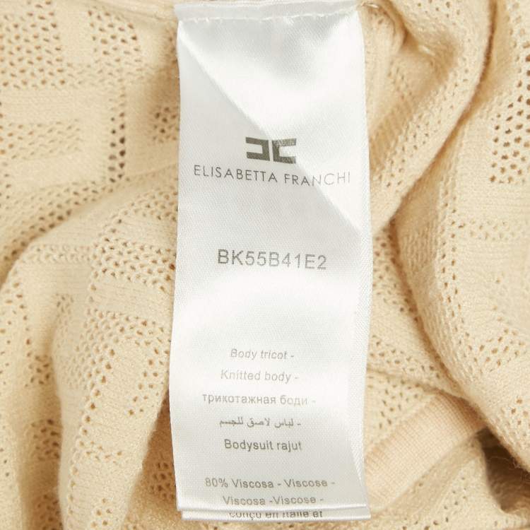 Pre Owned Elisabetta Franchi Cream Logo Jersey Bodysuit M