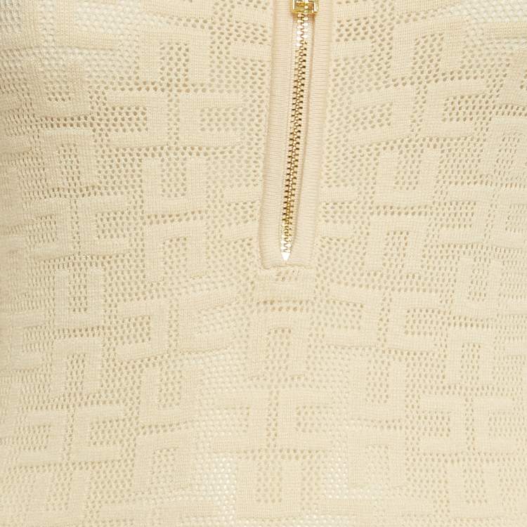 Pre Owned Elisabetta Franchi Cream Logo Jersey Bodysuit M