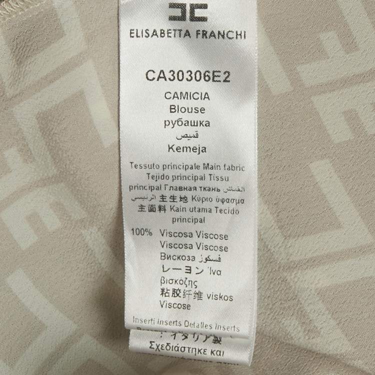 Pre Owned Elisabetta Franchi Beige / Brown Monogram Print Crepe Blouse M