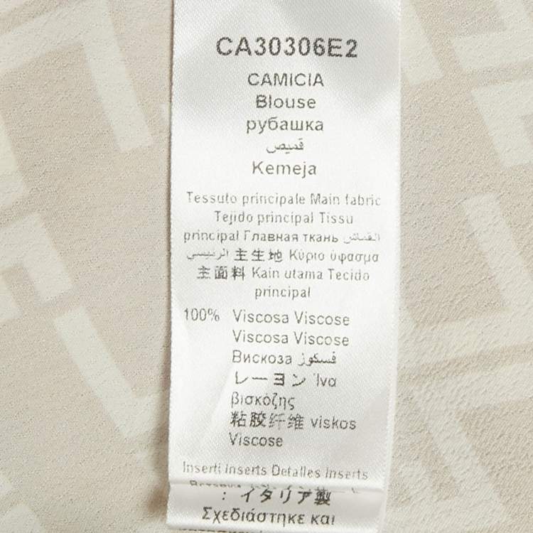 Pre Owned Elisabetta Franchi Beige / Brown Monogram Print Crepe Blouse M