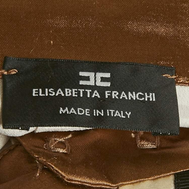 Pre Owned Elisabetta Franchi Beige / Brown Monogram Print Crepe Blouse M