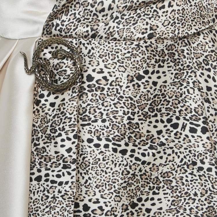 Pre Owned Elisabetta Franchi Beige Leopard Print Satin High-Low Mini Dress M