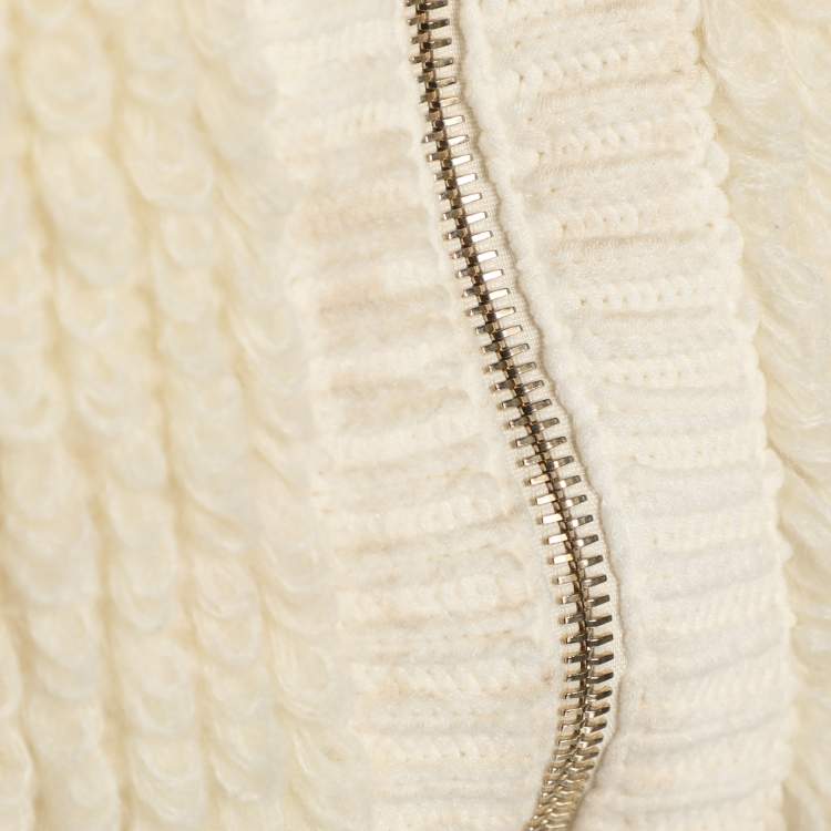 Pre Owned Elisabetta Franchi Cream Knitted Mohair Blend Fringes Cropped Jacket S