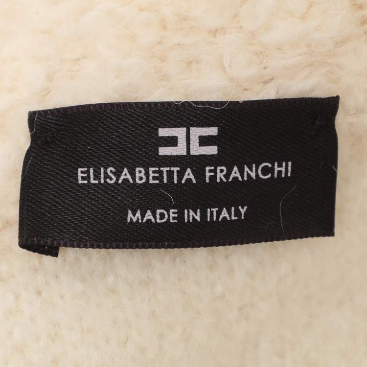 Pre Owned Elisabetta Franchi Cream Knitted Mohair Blend Fringes Cropped Jacket S