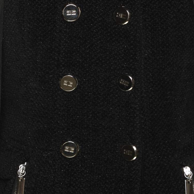 Pre Owned Elisabetta Franchi Black Wool Blend Fringes Buttoned Jacket S