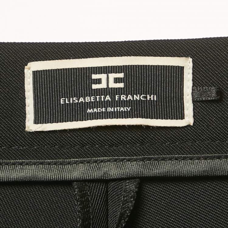 Pre Owned Elisabetta Franchi Black Drill Jersey Trousers L