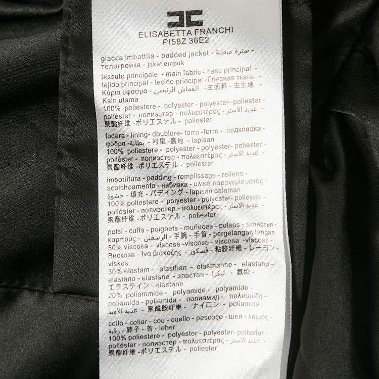 Pre Owned Elisabetta Franchi Black Faux Shearling Collar Synthetic Puffer Coat S