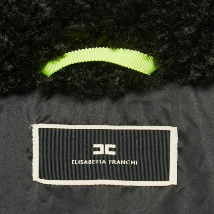 Pre Owned Elisabetta Franchi Black Faux Shearling Collar Synthetic Puffer Coat S