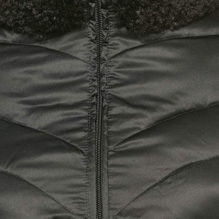 Pre Owned Elisabetta Franchi Black Faux Shearling Collar Synthetic Puffer Coat S