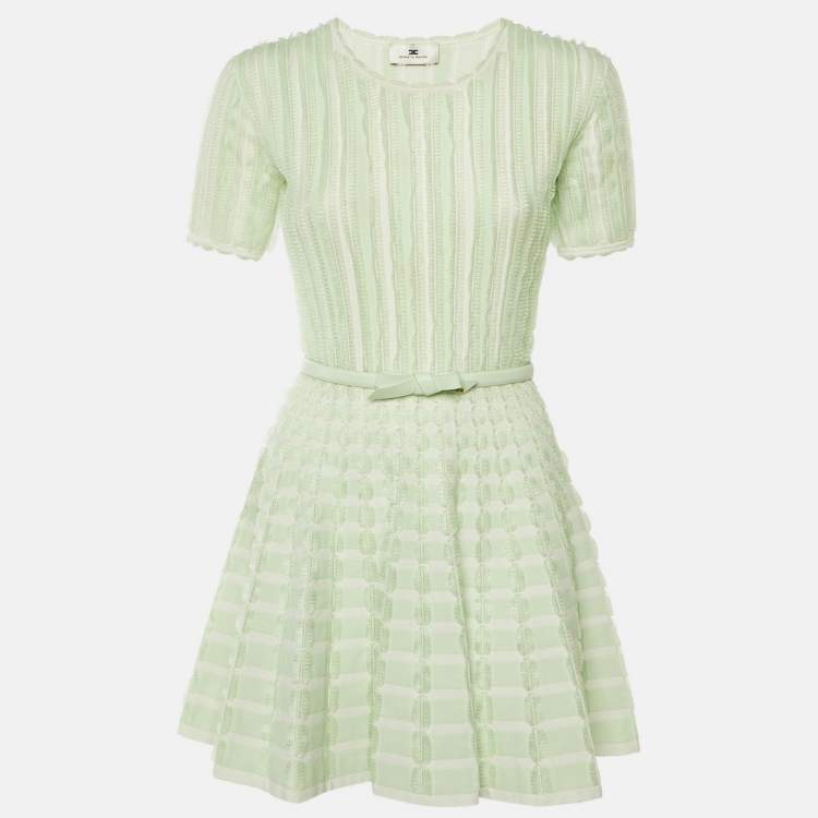 Pre Owned Elisabetta Franchi Green Knit Ruffled Mini Dress M