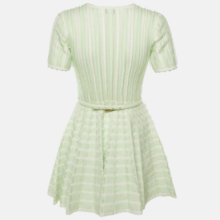 Pre Owned Elisabetta Franchi Green Knit Ruffled Mini Dress M