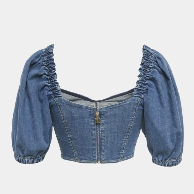 Pre Owned Elisabetta Franchi Denim Crop Top S 