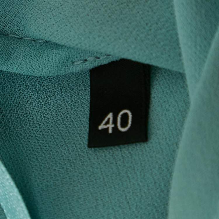 Pre Owned Elisabetta Franchi Blue Crepe Plunking Neck Blouse S