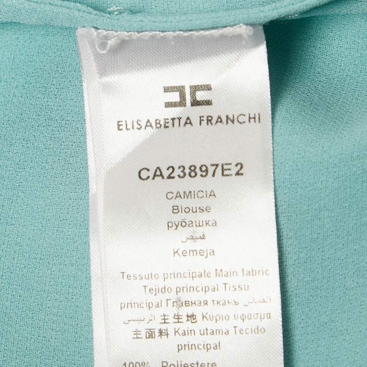 Pre Owned Elisabetta Franchi Blue Crepe Plunking Neck Blouse S