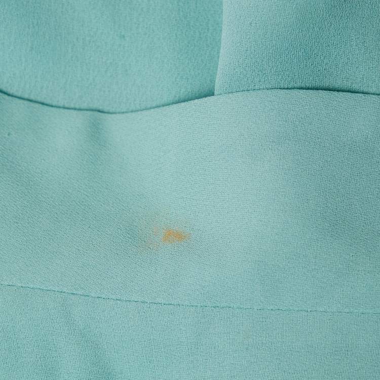 Pre Owned Elisabetta Franchi Blue Crepe Plunking Neck Blouse S