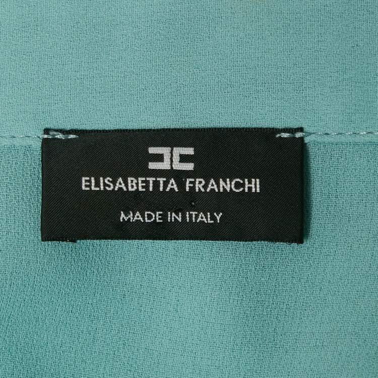 Pre Owned Elisabetta Franchi Blue Crepe Plunking Neck Blouse S