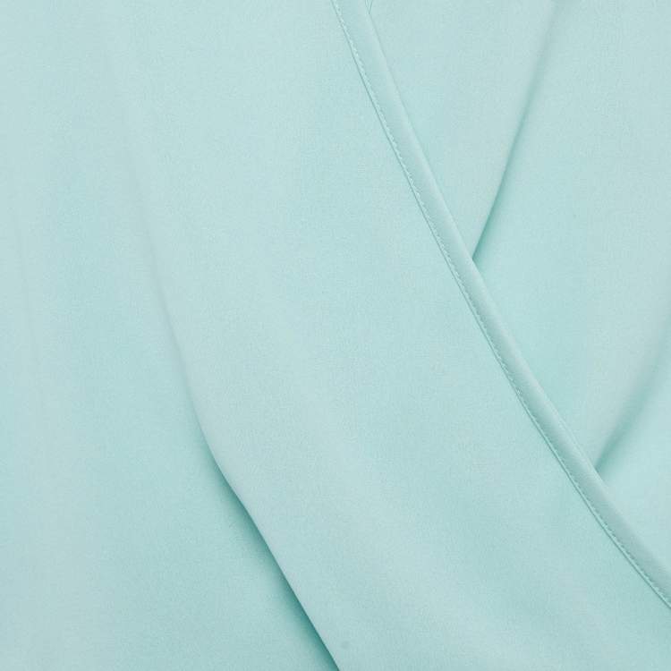 Pre Owned Elisabetta Franchi Blue Crepe Plunking Neck Blouse S