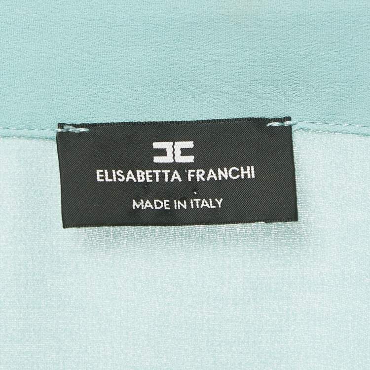 Pre Owned Elisabetta Franchi Blue Crepe Plunking Neck Blouse S