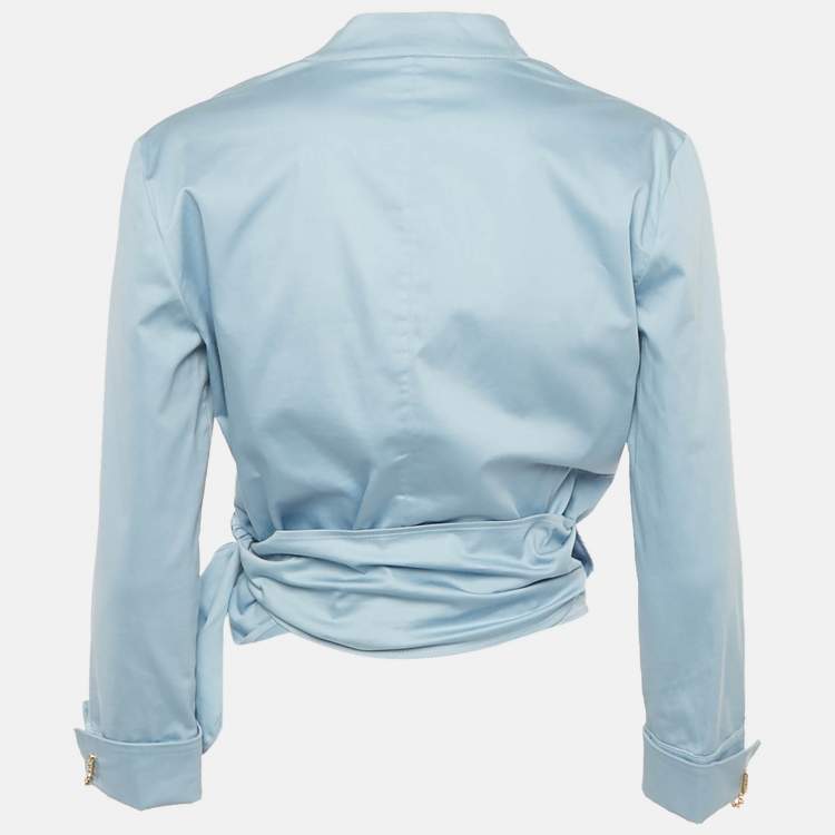 Pre Owned Elisabetta Franchi Blue Stretch Crepe Wrap Top M