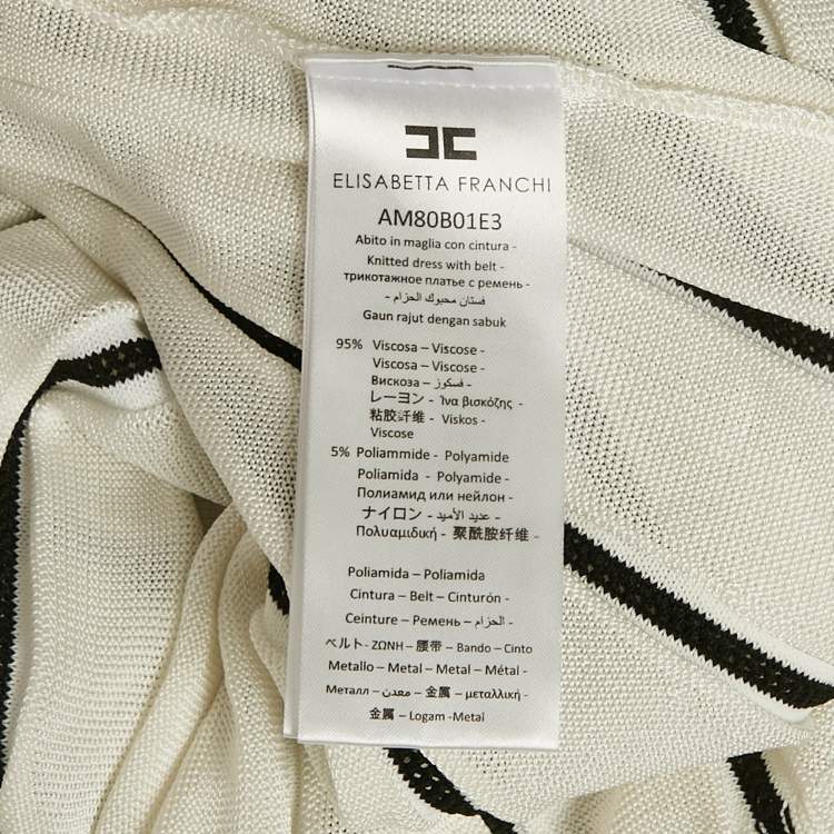 Pre Owned Elisabetta Franchi White Striped Knit Open Back Maxi Dress M