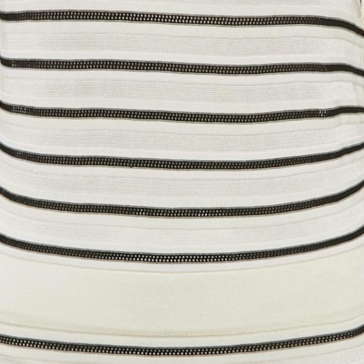 Pre Owned Elisabetta Franchi White Striped Knit Open Back Maxi Dress M