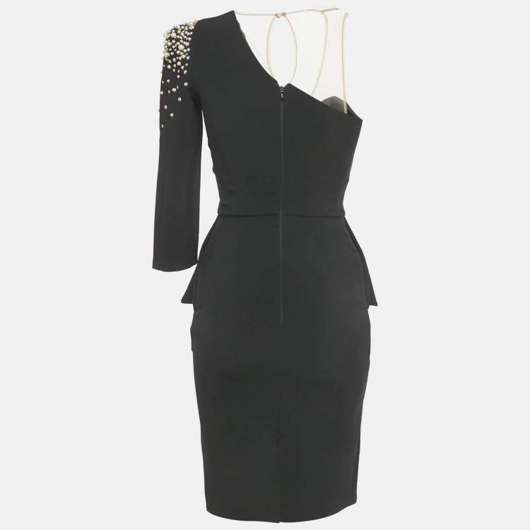 Pre Owned Elisabetta Franchi Black Beaded Crepe Short Dress S