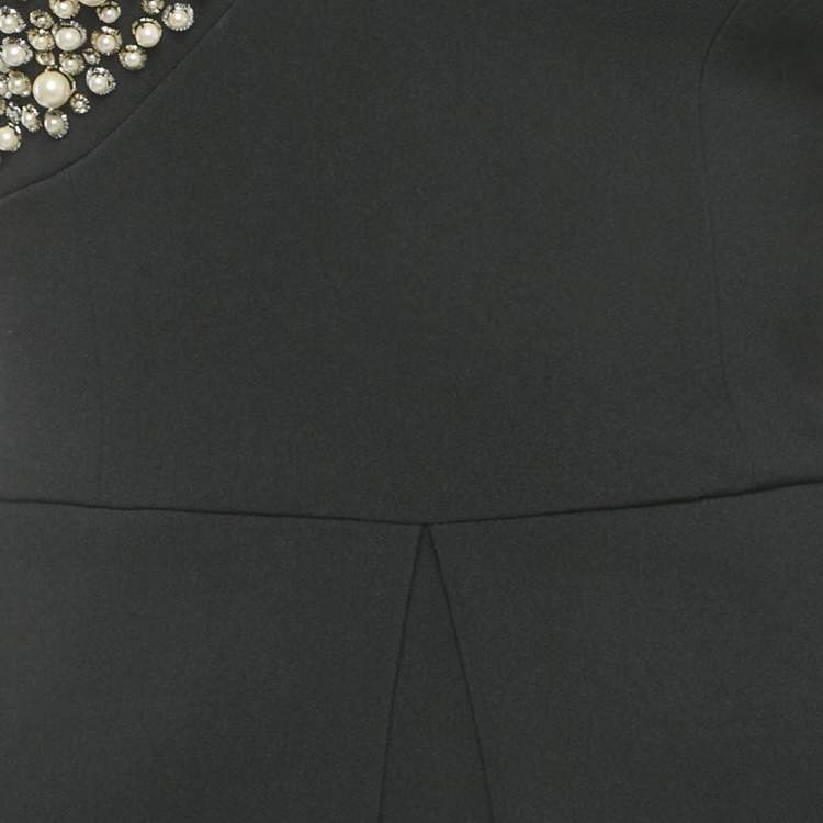 Pre Owned Elisabetta Franchi Black Beaded Crepe Short Dress S