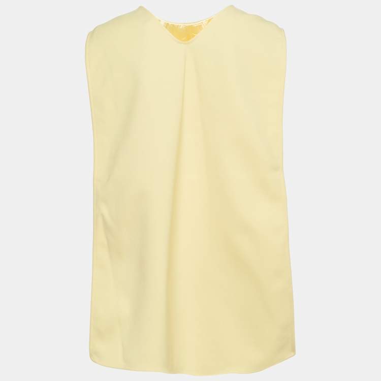 Pre Owned Elisabetta Franchi Yellow Crepe Ruffled High-Low Top S