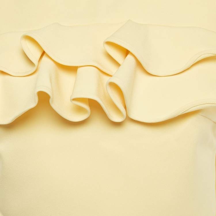 Pre Owned Elisabetta Franchi Yellow Crepe Ruffled High-Low Top S