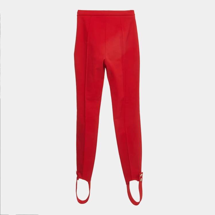 Pre Owned Elisabetta Franchi Red Stretch Gabardine Stirrup Pants S