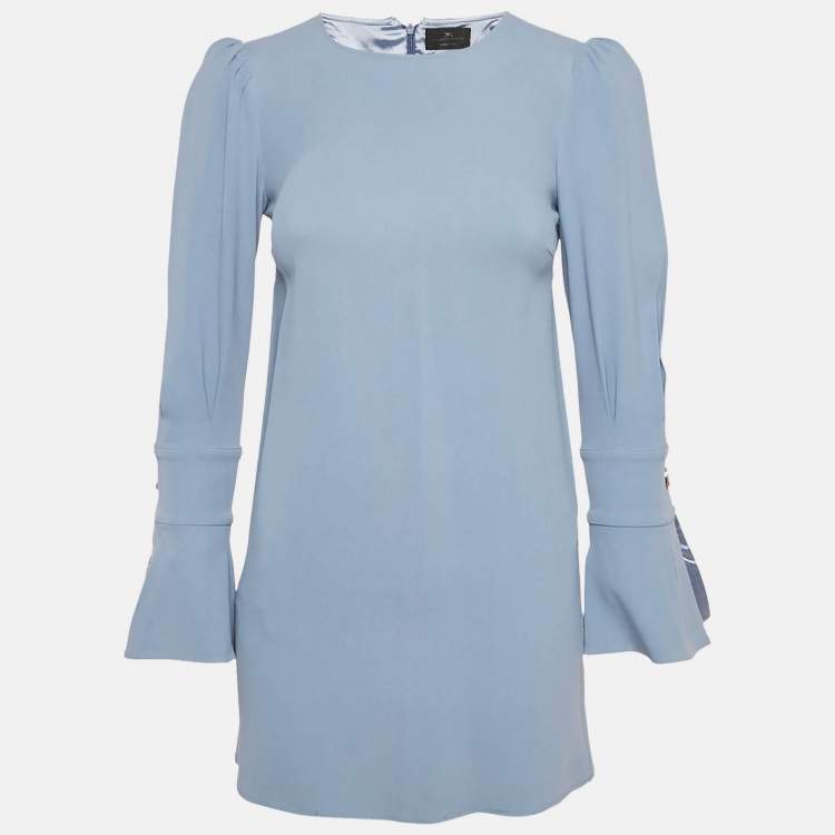 Pre Owned Elisabetta Franchi Powder Blue Crepe Mini Dress M