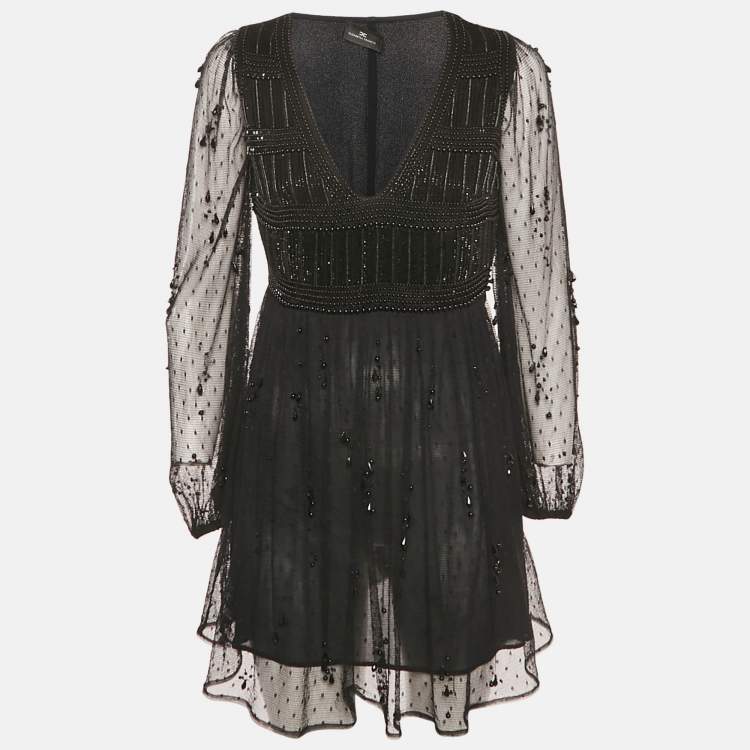 Pre Owned Elisabetta Franchi Black Tulle Embellished Mini Dress M