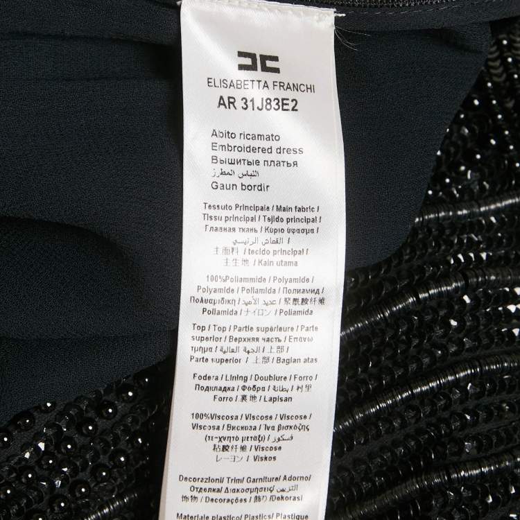 Pre Owned Elisabetta Franchi Black Tulle Embellished Mini Dress M